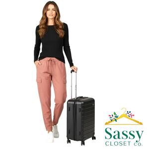 OLD NAVY StretchTech Cargo Pants M Mauve Rose Brown Drawstring Jogger EUC